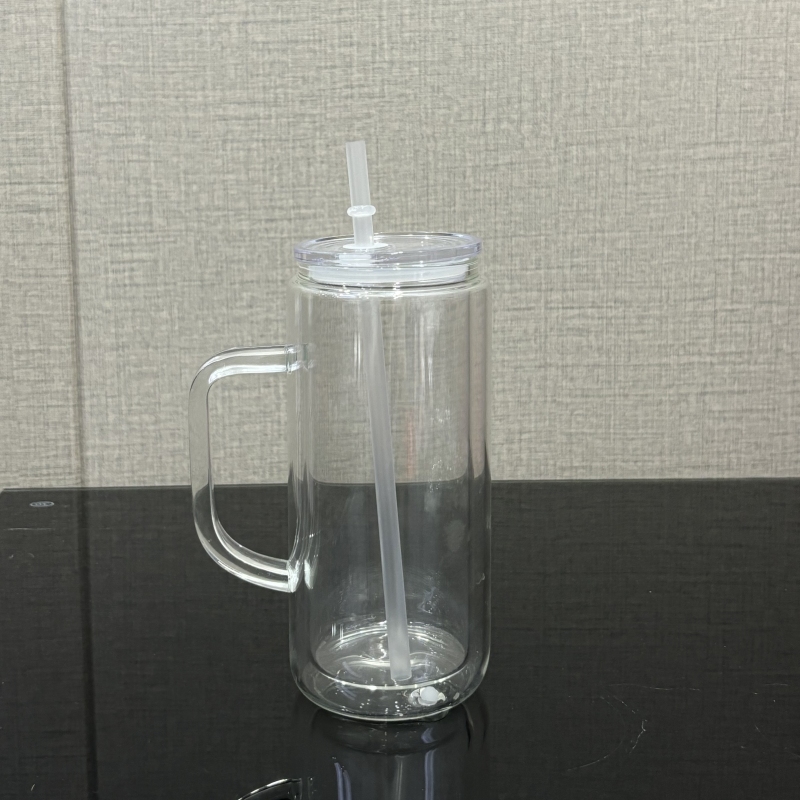 China RTS 12oz/16oz Sublimation Double Walled SnowGlobe Glass Cup with Handle Free Shipping (25PCS)