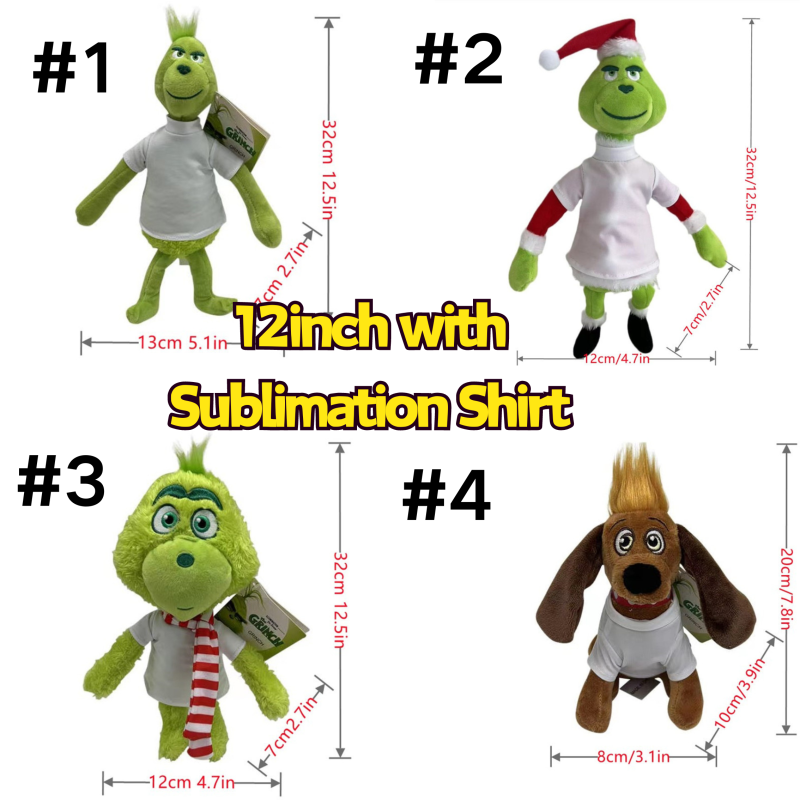 NEW RTS Grinch Doll with Sublimation Cloth Gift Decoration Free Shipping  (10PCS)
