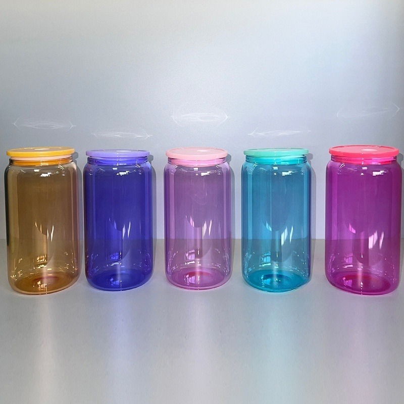 SALES US RTS 16oz Sublimation Jelly Colored Glass Tumbler Can Free Shipping (25PCS/50PCS)