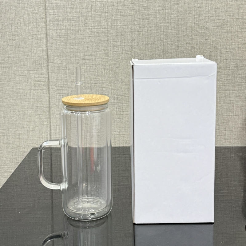 US RTS 16oz inside Sublimation Double Walled SnowGlobe Glass Cup with Handle Free Shipping (25PCS)