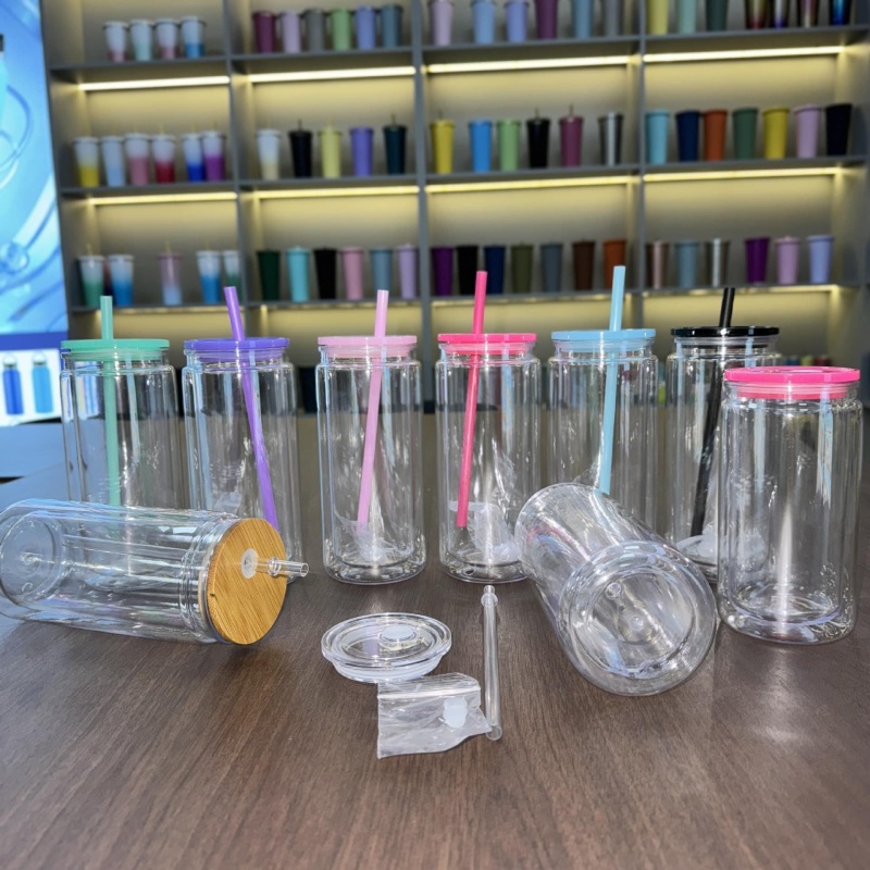China Warehouse RTS 16oz / 20oz Acrylic Plastic Snowglobe Can Double Walled Cup Free Sea Shipping