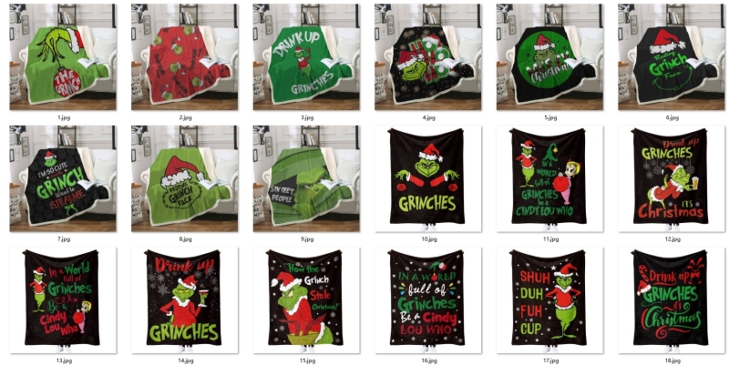 China RTS Grinch Blankets Flannel/Sherpa Fabric with Different Sizes Free Sea Shipping (10pcs/20pcs)