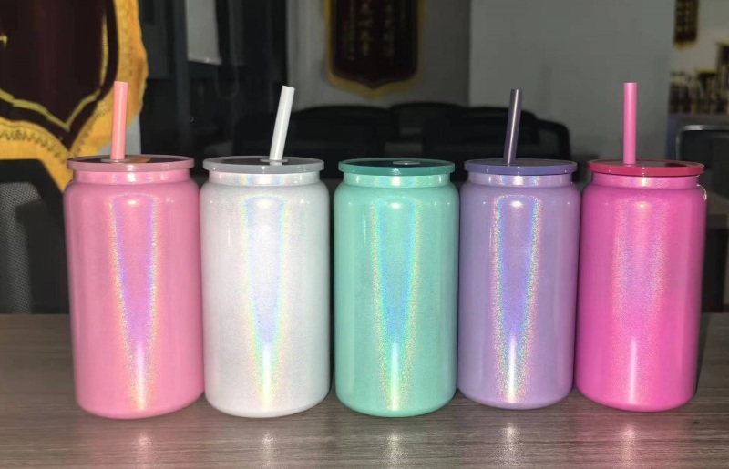 NEW US RTS 16oz Stainless Steel Sublimation Shimmer Glitter Vacuum Tumbler Can Free Shipping (25PCS)