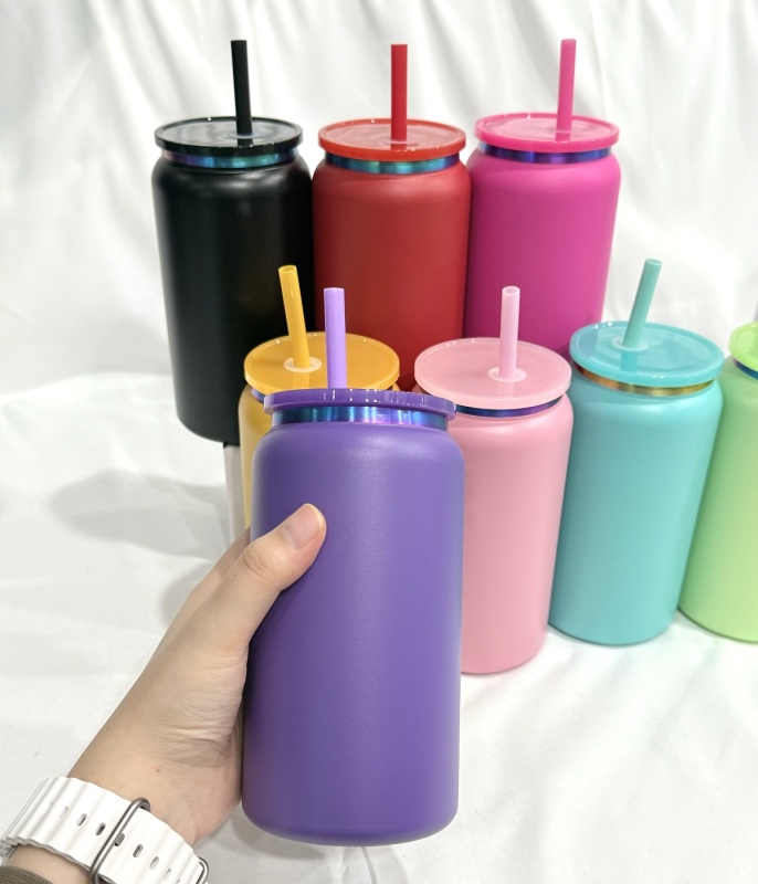China RTS 16oz Powder Coated Rainbow Plated Can Stainless Steel Free Shipping (25PCS)
