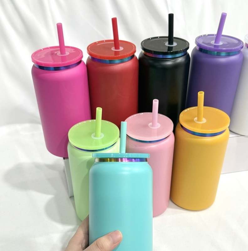 China RTS 16oz Powder Coated Rainbow Plated Can Stainless Steel Free Shipping (25PCS)