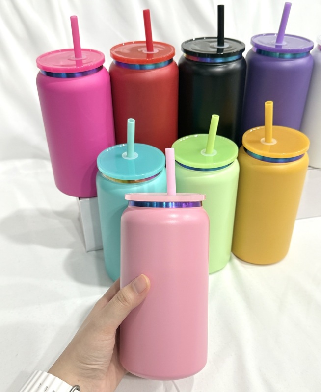 China RTS 16oz Powder Coated Rainbow Plated Can Stainless Steel Free Shipping (25PCS)