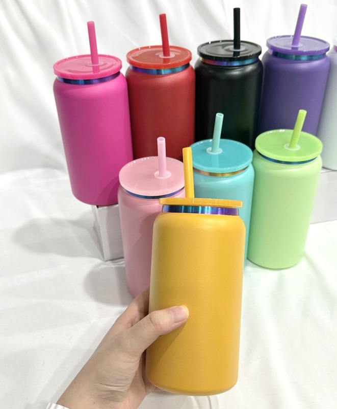 China RTS 16oz Powder Coated Rainbow Plated Can Stainless Steel Free Shipping (25PCS)