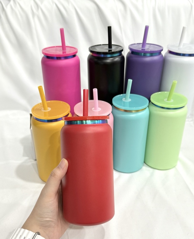 China RTS 16oz Powder Coated Rainbow Plated Can Stainless Steel Free Shipping (25PCS)