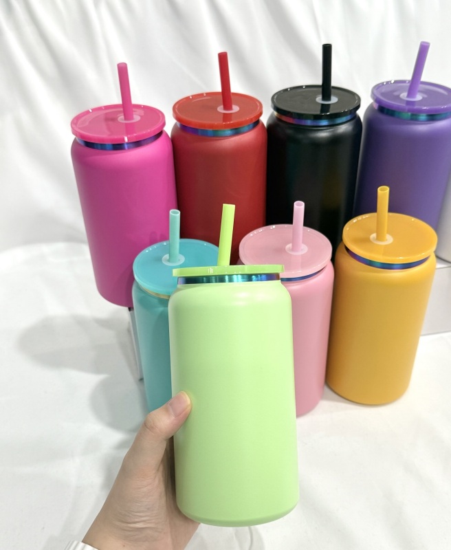 China RTS 16oz Powder Coated Rainbow Plated Can Stainless Steel Free Shipping (25PCS)