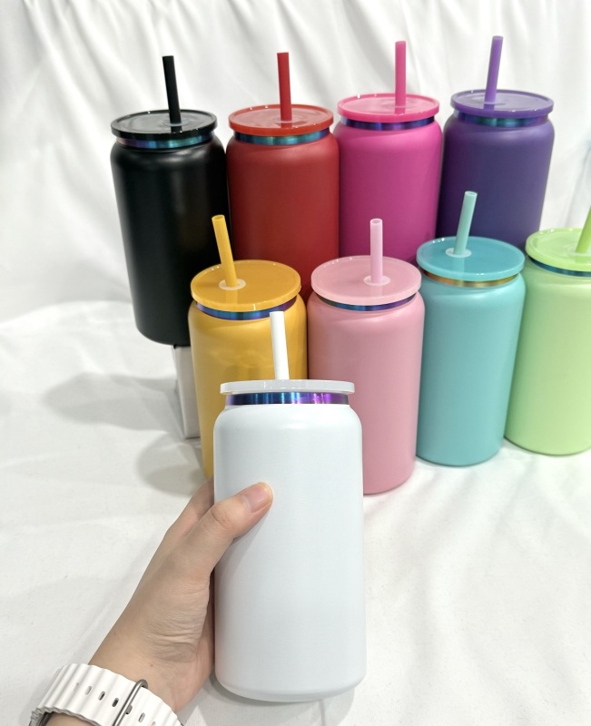China RTS 16oz Powder Coated Rainbow Plated Can Stainless Steel Free Shipping (25PCS)
