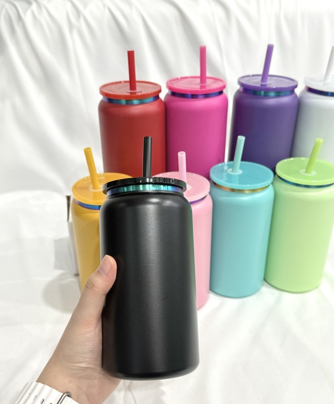 China RTS 16oz Powder Coated Rainbow Plated Can Stainless Steel Free Shipping (25PCS)