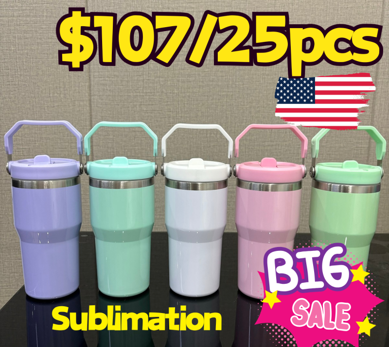 NEW US RTS Sublimation Macarons 20oz Kids Tumblers with Carry Handle Free Shipping (25PCS)