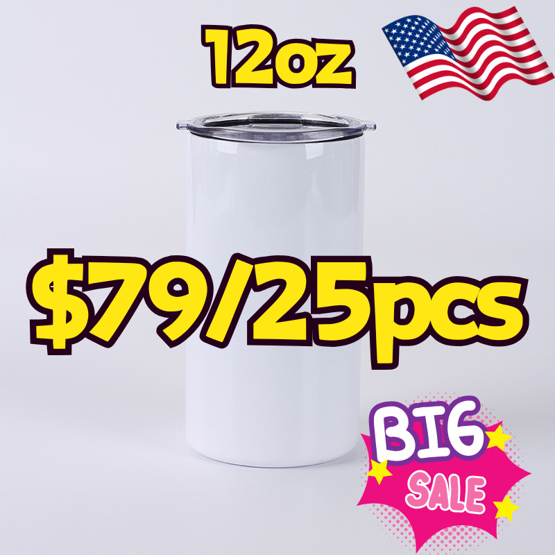 US RTS 12oz Sublimation Straight Glossy Tumbler Free Shipping (25PCS)