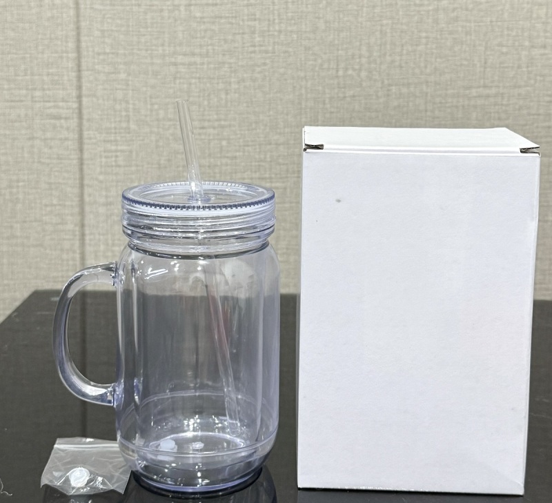 China RTS 20oz Snow Globe Acrylic Pre-drilled Mason Jar with Plugs Free Shipping (25PCS)