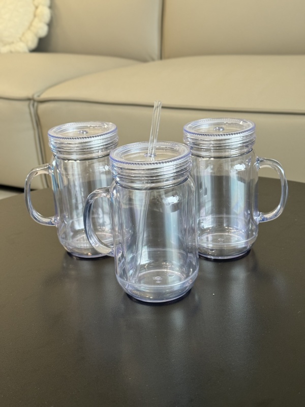China RTS 20oz Snow Globe Acrylic Pre-drilled Mason Jar with Plugs Free Shipping (25PCS)