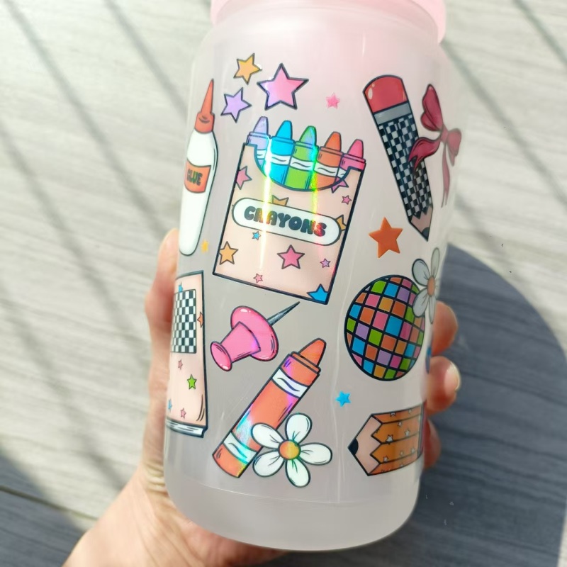 RTS Holographic UV DTF Wraps Transfer for 16oz Glass Can 9.5*4.3inch Free Shipping (50pcs/100pcs/200pcs/500pcs)