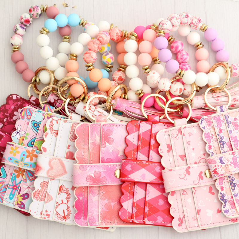 NEW RTS Printed Wristlet Keychains Card Holder for Valentine's Day Free Shipping (25pcs/50pcs)