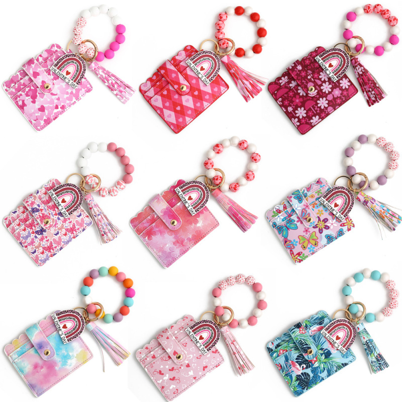 NEW RTS Printed Wristlet Keychains Card Holder for Valentine's Day Free Shipping (25pcs/50pcs)