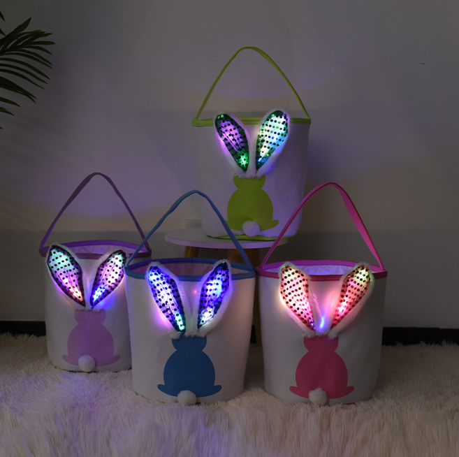 RTS Light Bunny Sequin Baskets for Easter Gift Rabbit Bags Free Shipping (20PCS/40PCS)