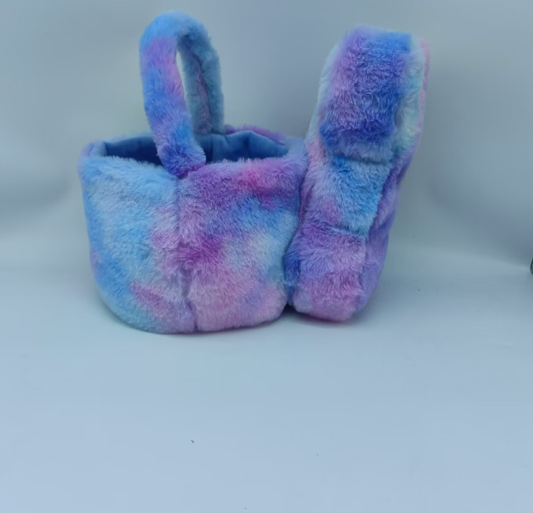 RTS 11.8inch Plush Tie Dye Rainbow Bunny Peeps Baskets for Easter Gift Bags Egg Bucket Free Shipping (20PCS/40PCS)