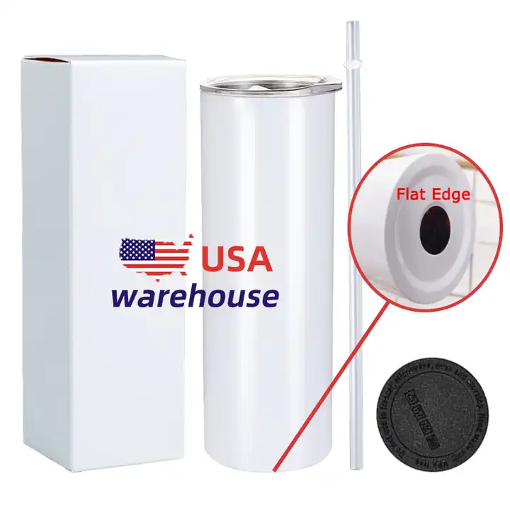 SALES US RTS 20oz Flat-Edge Sublimation Straight Tumbler Skinny with Rubber Bottoms (25PCS/50PCS)