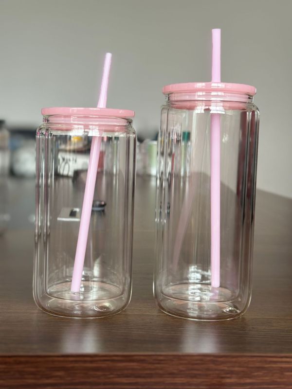 US RTS 20oz Sublimation Double Wall Snowglobe Glass Cup with Clear Lids Free Shipping(25PCS)