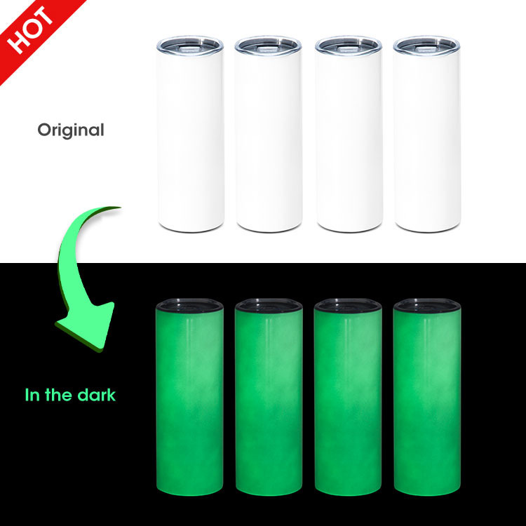 NEW US RTS 20oz Sublimation Glow in Dark Tumbler Glossy Finish & Flat Edge Bottom (25PCS)