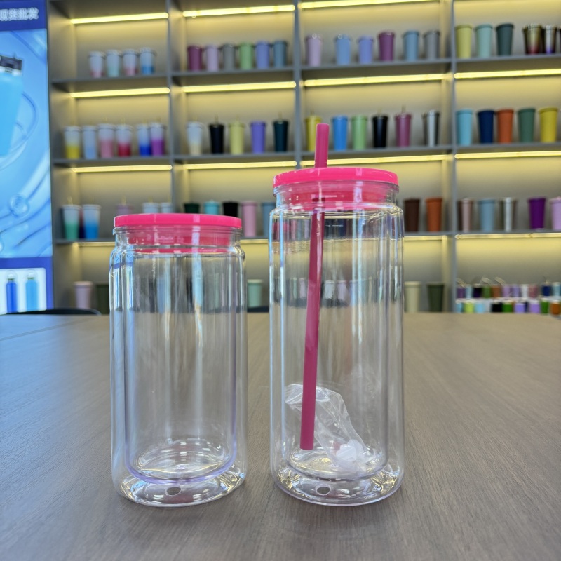 US RTS 16oz inside Sublimation Double Wall 20oz Snowglobe Glass Cup Free Shipping(25PCS)