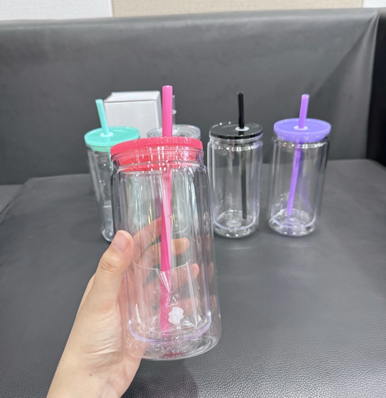 NEW China Warehouse 16oz Acrylic Plastic Snowglobe Can Double Walled Cup Free Shipping (50PCS)