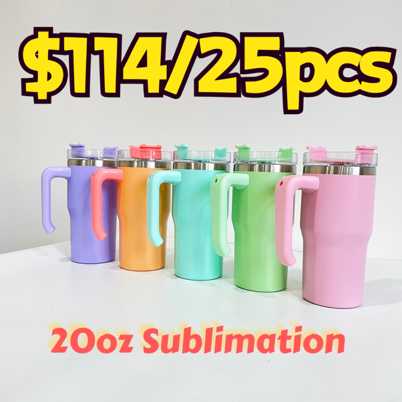 US RTS Sublimation Macarons and White 20oz Kids Tumblers with Handle Free Shipping (25PCS)