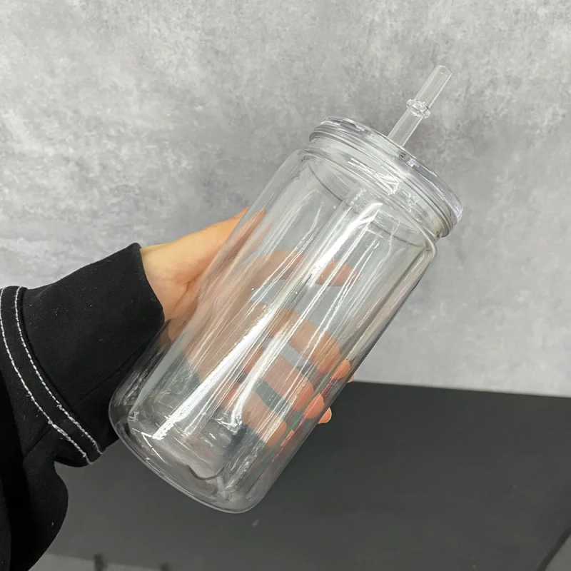 US RTS 20oz Sublimation Double Wall Snowglobe Glass Cup with Clear Lids Free Shipping(25PCS)
