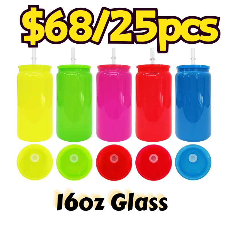 US RTS 16oz Sublimation NEON Glass Libby Can Free Shipping (25PCS)