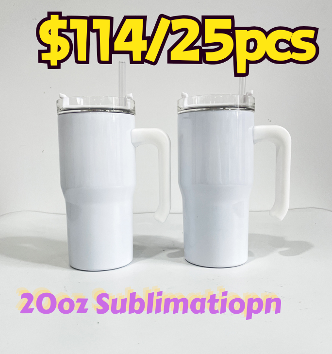 US RTS Sublimation Macarons and White 20oz Kids Tumblers with Handle Free Shipping (25PCS)