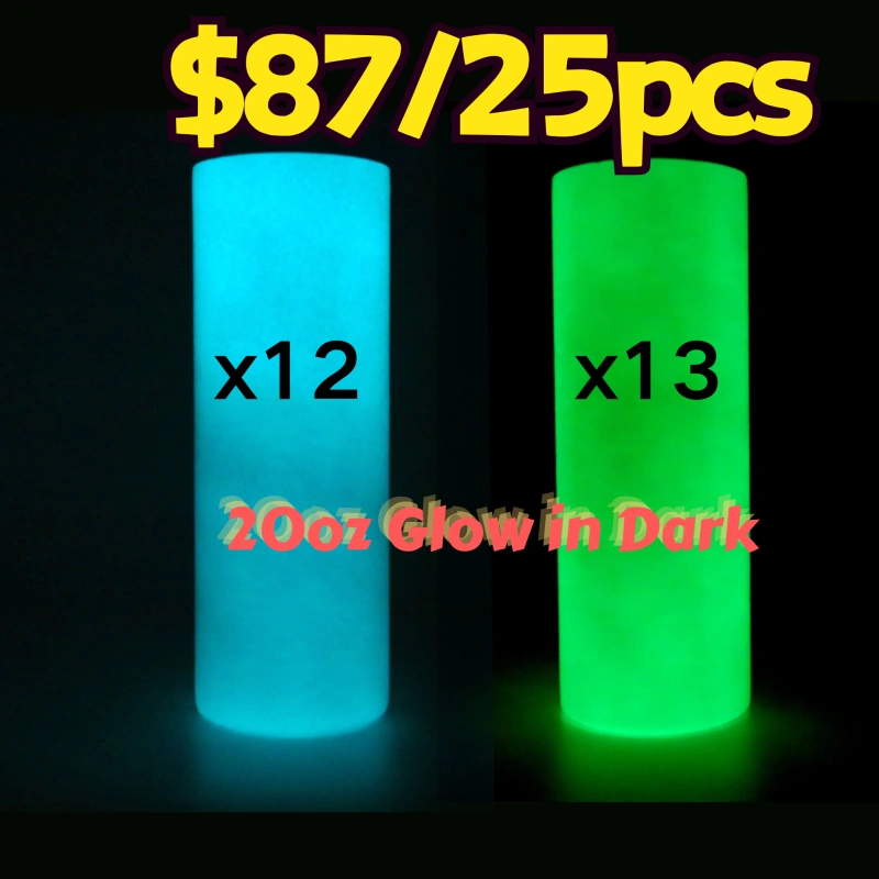 NEW US RTS 20oz Sublimation Glow in Dark Tumbler Glossy Finish & Flat Edge Bottom (25PCS)