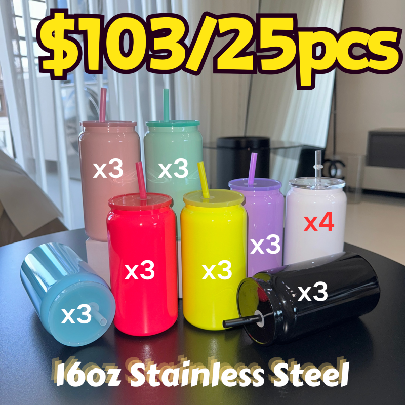 US RTS 16oz Stainless Steel Sublimation Color Tumbler Can Free Shipping (25PCS)
