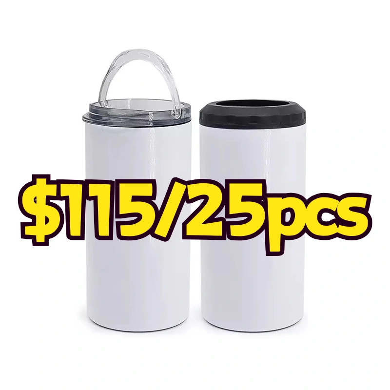US RTS 16oz Sublimation 4 in 1 Straight Can Cooler with 2 Lids (25PCS)