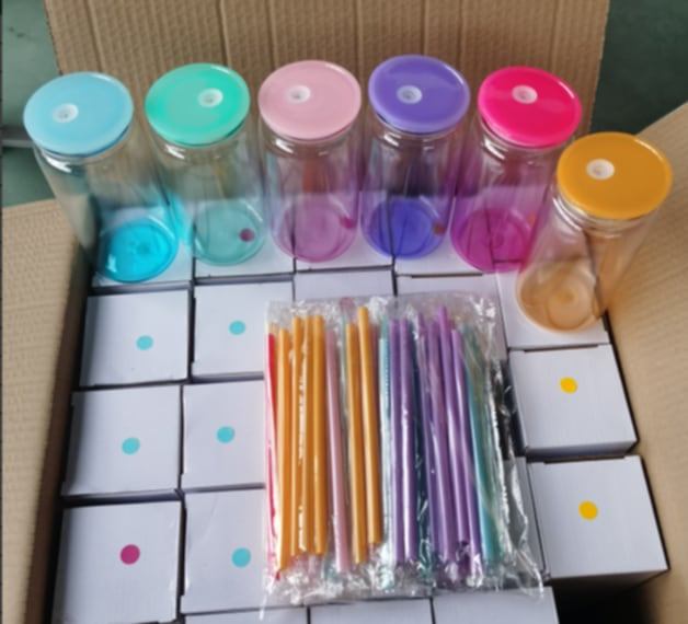 SALES US RTS 16oz Acrylic Plastic Ombre Can with Colored Lid Free Shipping (50PCS)