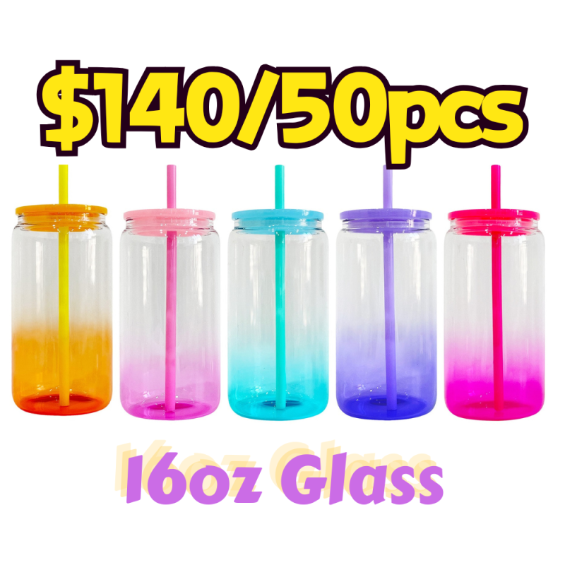 US RTS 16oz Sublimation Ombre Jelly Glass Can Free Shipping (25PCS/50PCS)