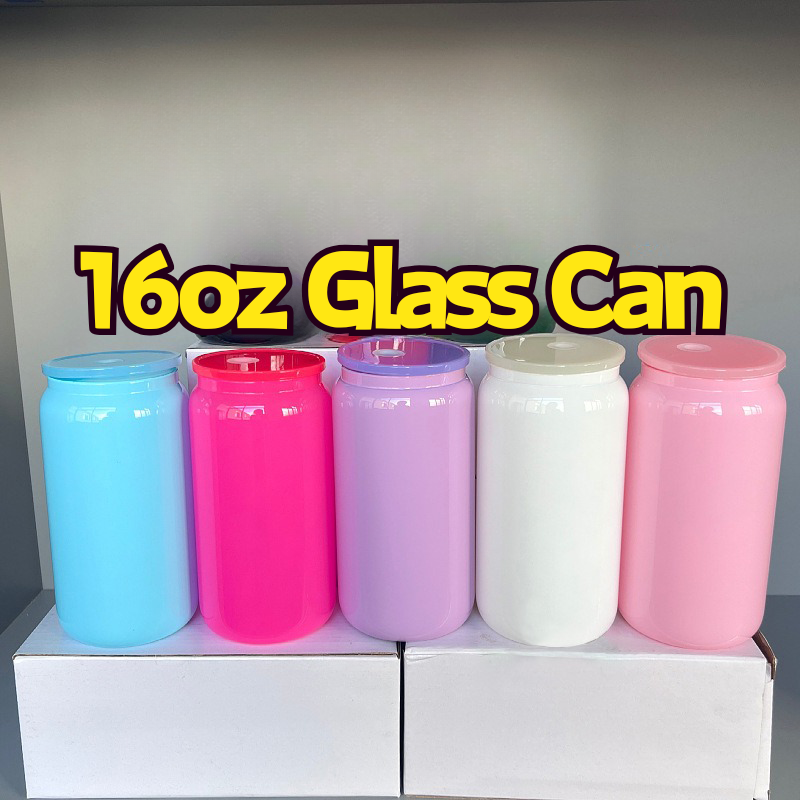 NEW US RTS 16oz Sublimation Black Glass Can Solid Colors Glass Can Free Shipping (25PCS/50PCS)