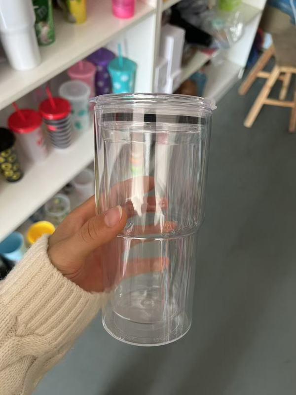 New China RTS 16oz Acrylic Snowglobe Tumbler Double Wall Plastic Cups Predrilled with Holes and Plugs (25PCS)