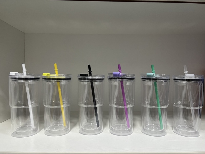 New China RTS 16oz Acrylic Snowglobe Tumbler Double Wall Plastic Cups Predrilled with Holes and Plugs (25PCS)