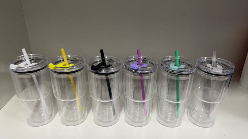 New China RTS 16oz Acrylic Snowglobe Tumbler Double Wall Plastic Cups Predrilled with Holes and Plugs (25PCS)
