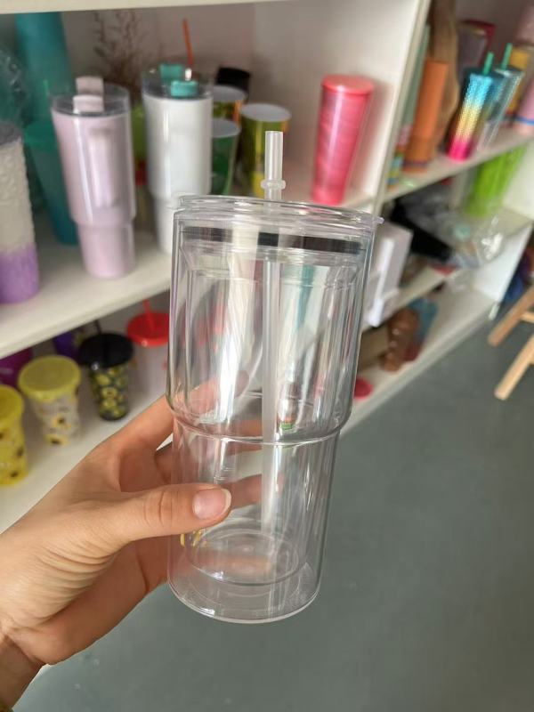 New China RTS 16oz Acrylic Snowglobe Tumbler Double Wall Plastic Cups Predrilled with Holes and Plugs (25PCS)