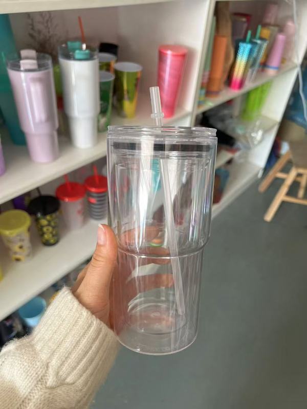 New China RTS 16oz Acrylic Snowglobe Tumbler Double Wall Plastic Cups Predrilled with Holes and Plugs (25PCS)