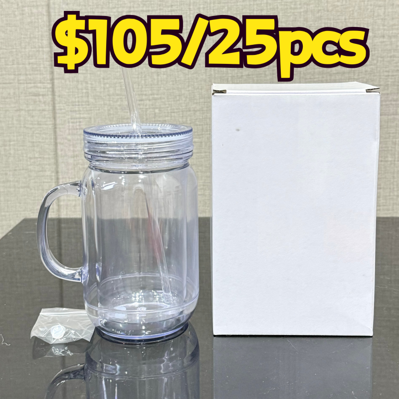 NEW US RTS 20oz Snow Globe Acrylic Pre-drilled Mason Jar with Plugs Free Shipping (25PCS)