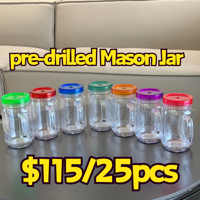 NEW US RTS 20oz Snow Globe Acrylic Pre-drilled Mason Jar with Plugs Free Shipping (25PCS)