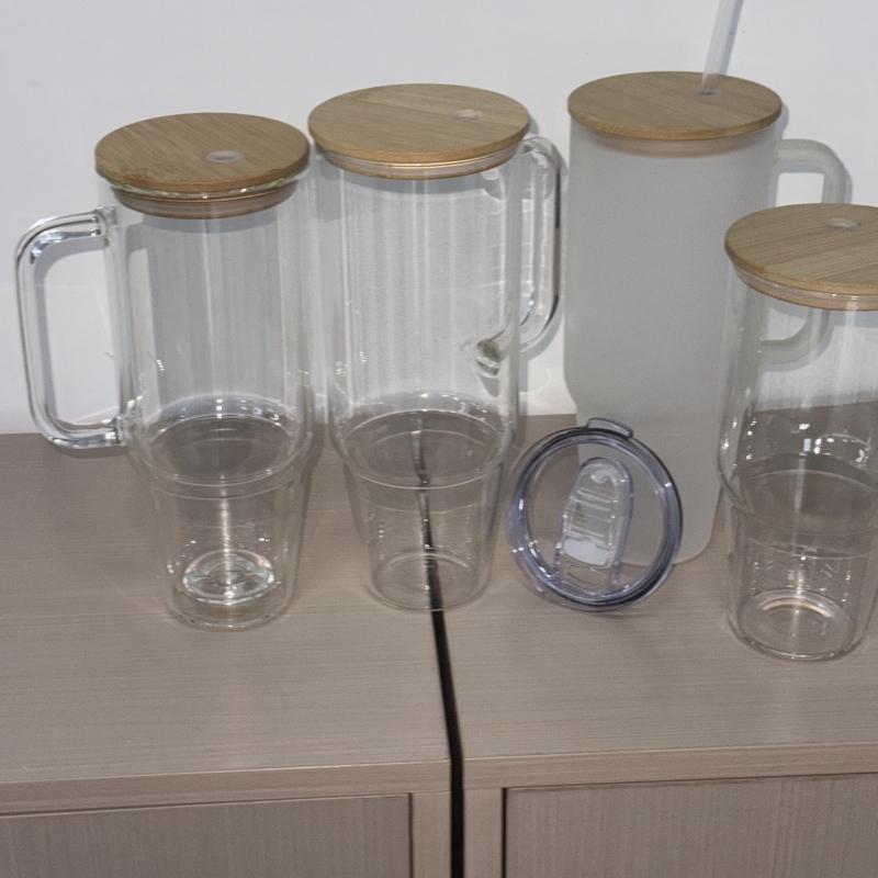 RTS China RTS 32oz/40oz Sublimation Pre-drilled Snow Globe GLASS Mug with Handle Free Shipping (12PCS)