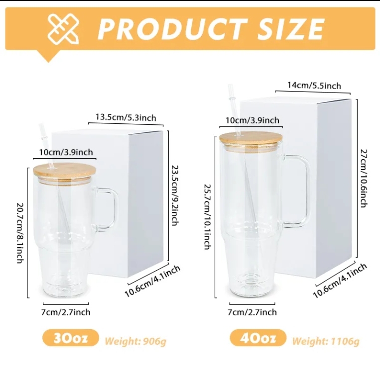 RTS China RTS 32oz/40oz Sublimation Pre-drilled Snow Globe GLASS Mug with Handle Free Shipping (12PCS)