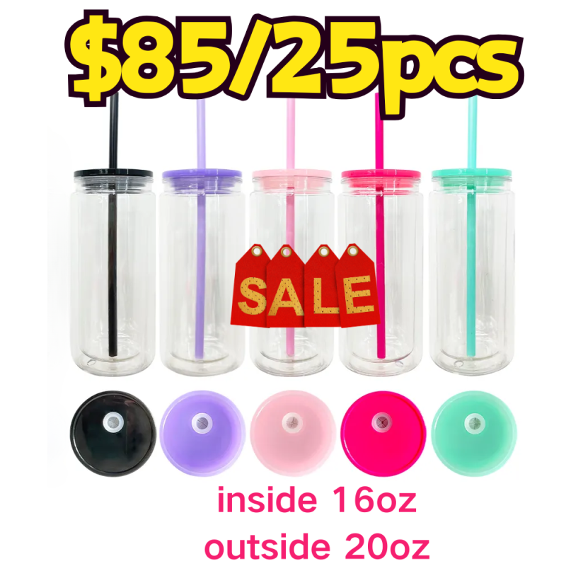 US RTS 20oz Sublimation Double Wall Snowglobe Glass Cup with Clear Lids Free Shipping(25PCS)