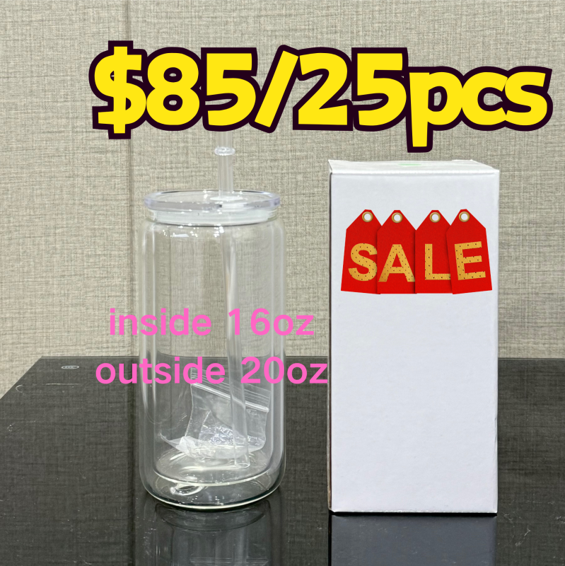 US RTS 20oz Sublimation Double Wall Snowglobe Glass Cup with Clear Lids Free Shipping(25PCS)